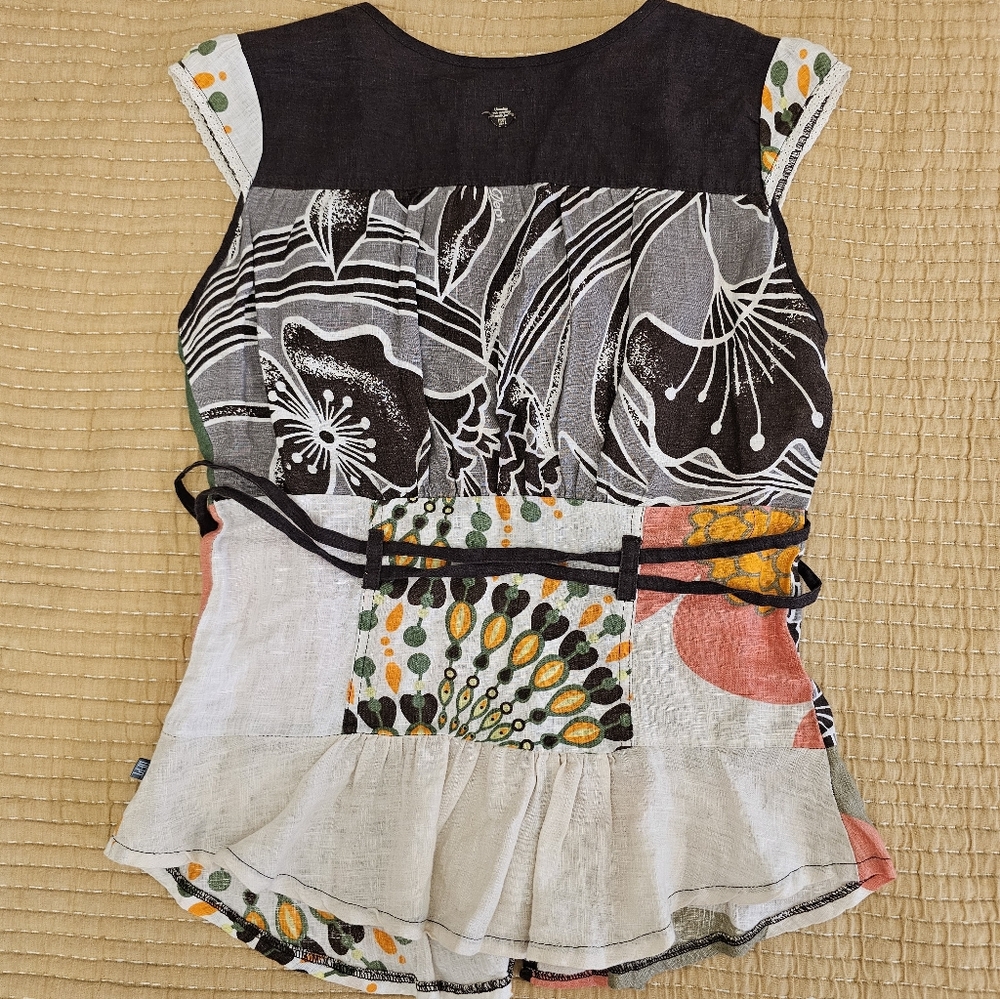 Dept Linen Boho Cottagecore Artsy Tank Top With Peplum Belt - Picture 5 of 10